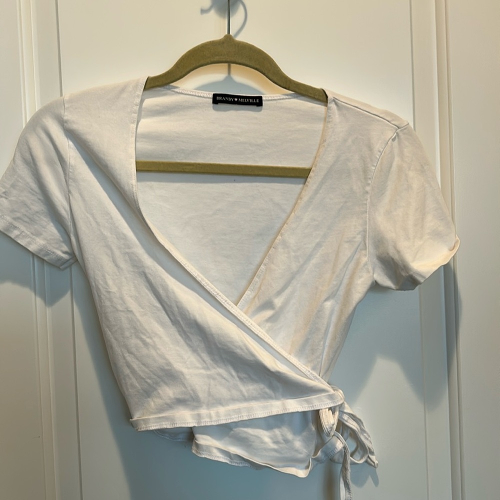 Brandy Melville, white T-shirt wrap top